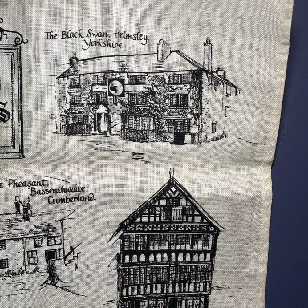 Horrockses Tea Towel “Old Inns” 100% Irish linen 1960s Vintage Original - Picture 6 of 14